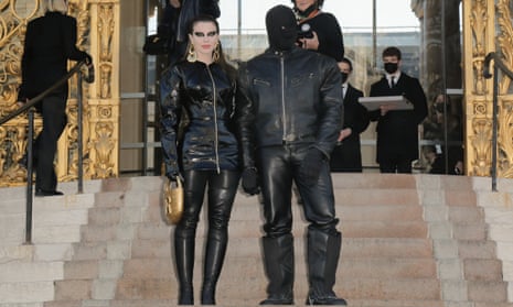 Julia Fox and partner Kanye West at the Schiaparelli show during haute couture fashion week