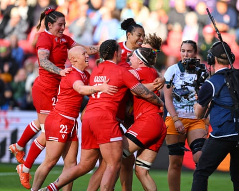 Canada's players celebrates a try.