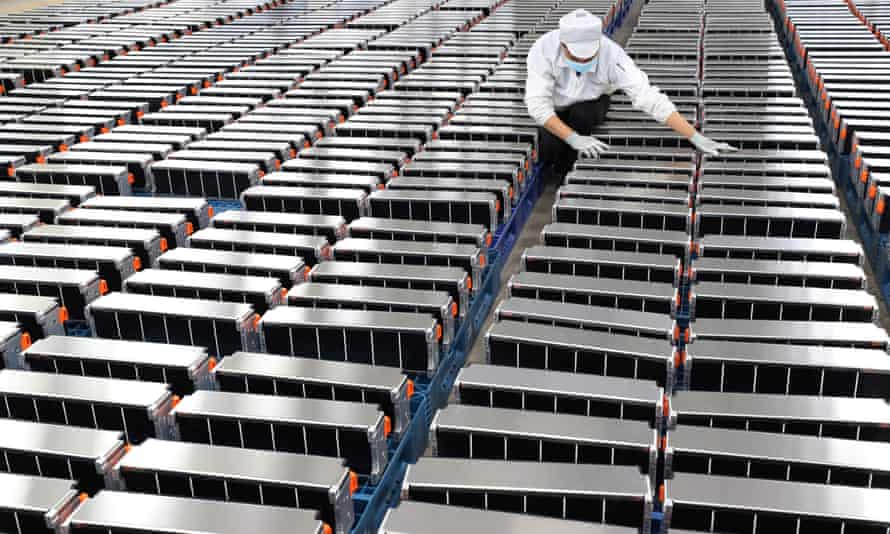 Batteries at a factory in Nanjing in China’s eastern Jiangsu province, which makes lithium batteries for electric cars.