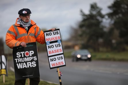 An anti-nuclear protester at RAF Lakenheath this month