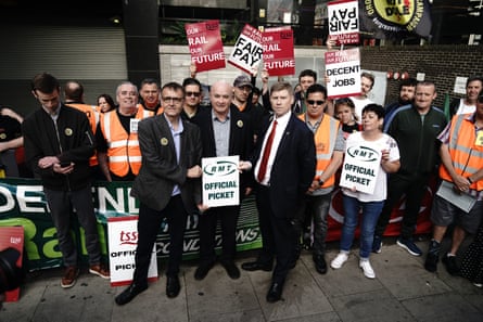 Mick Lynch on the picket line at Euston station on 27 July
