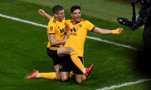 Raul Jiménez (right) celebrates his opener.
