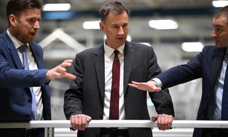 The chancellor Jeremy Hunt visits the Airbus Broughton plant, in Chester.