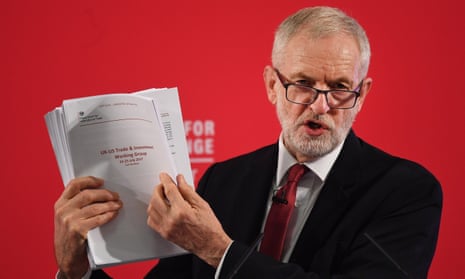 Jeremy Corbyn shows redacted documents of secret trade talks between the UK and US governments. 