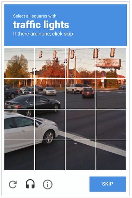 A Google Captcha, one of the picture-based tests designed to prevent automated systems using websites