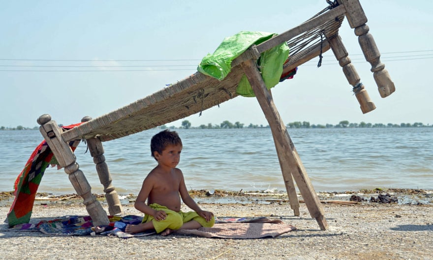 Child under a shelter