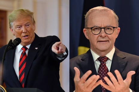 A split image showing one man with orange hair pointing a finger and another with short hair and glasses raising his hands.