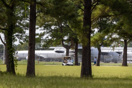 A golf course borders the England airpark in Alexandria, Louisiana.