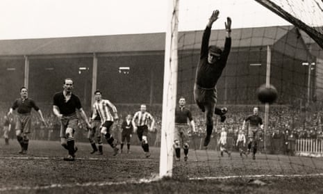 Jimmy Seed scores for Tottenham against Preston in an FA Cup semi-final match at Hillsborough in 1922 won by the Lancashire club