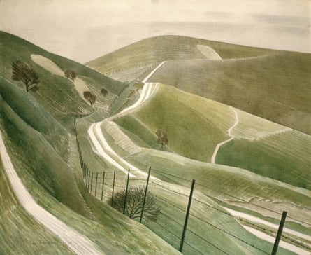 An echo of war … the barbed wire fences and the scarcity of trees in Chalk Paths are a reminder of Eric Ravilious’s other work.