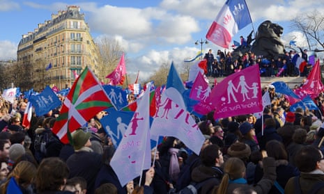 Conservative protesters opposed to same-sex marriage demonstrate against IVF for single women and lesbians in Paris in 2014.