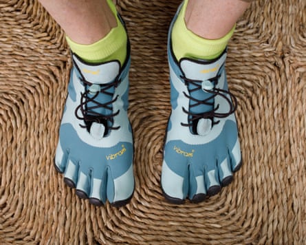 A pair of 'barefoot' shoes, with an individual space for each toe