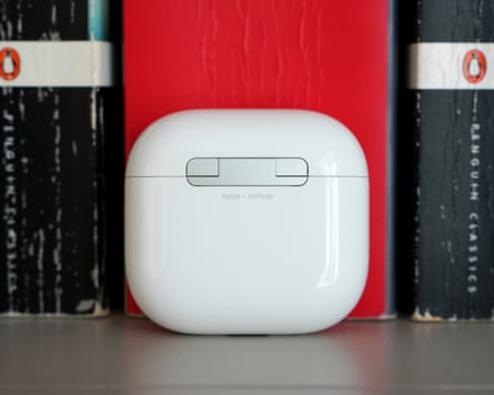 Writing on the back of the AirPods 5 case.