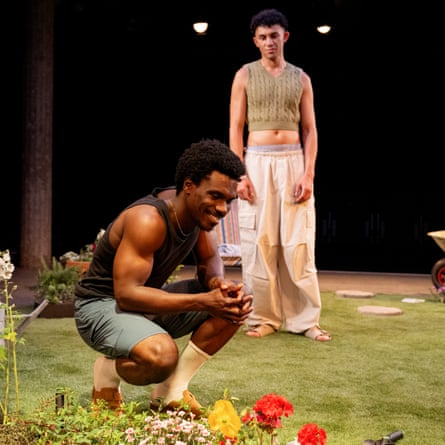 Michael Ahomka-Lindsay as Rudy (front) and Elander Moore as Jason in Miss Myrtle's Garden at Bush theatre.