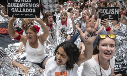 Hundreds of women protest against the Trump administration’s separation of children from immigrant parents, in the Hart Senate Office Building on Capitol Hill in Washington on Thursday.