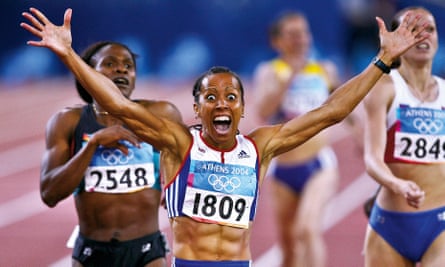 Winning gold in the 800m at Athens 2004.