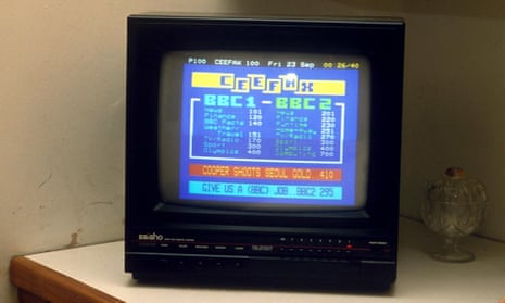Teletext on a screen in the UK