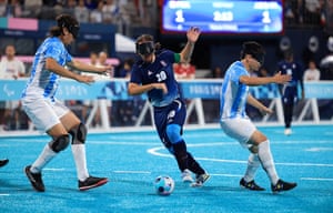 Argentina and France blind football teams play each other at the Paris 2024 Paralympic Games