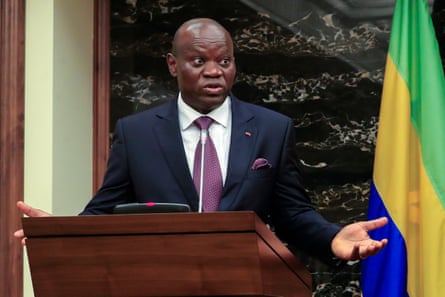 Gabon’s president Brice Oligui Nguema on a visit to Angola on 6 May.
