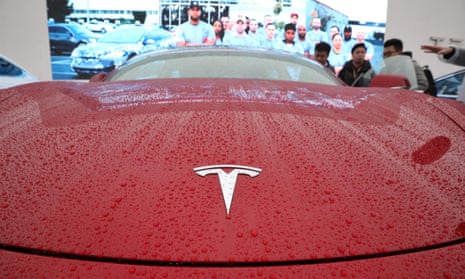 A Tesla Model 3 on display in China