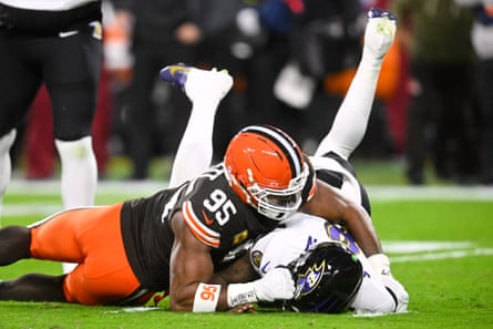 Myles Garrett harried Lamar Jackson each time connected Sunday.
