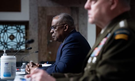 US defence secretary Lloyd Austin (left) testifies to the Senate armed services committee in Washington, DC, on Thursday. To his left (foreground) is America’s top military officer General Mark Milley, chairman of the joint chiefs of staff.