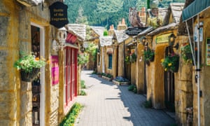 Stone-built shops in Yufuin
