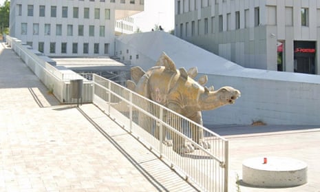 The papier-mache stegosaurus in the Barcelona suburb of Santa Coloma de Gramenet.