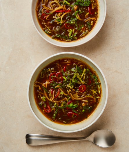 Yotam Ottolenghi’s hot-and-sour soup with savoy cabbage and beansprouts.