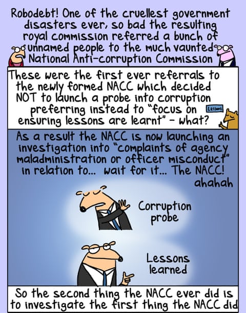 Cartoon by First Dog on the Moon titled Nacc Investigates Nacc, panel 1