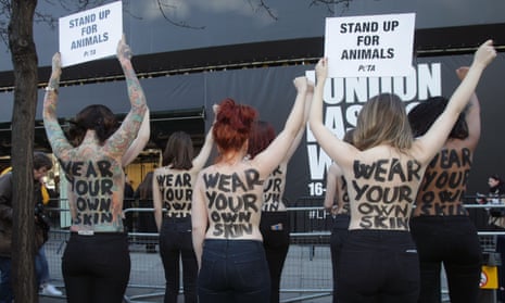Anti-fur protesters at London fashion week
