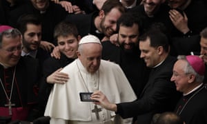 Pope Francis with priests at the end of his weekly general audience at the Vatican on Wednesday.