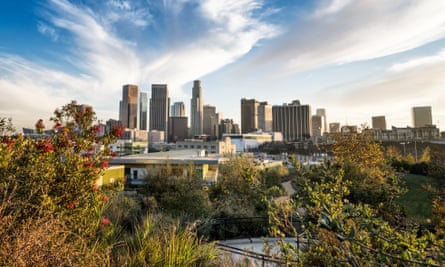 The skyscrapers of Los Angeles viewed from Vista Hermosa park