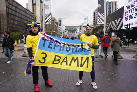Ukraine fans on Wembley Way ahead of the match at Wembley Stadium, London.
