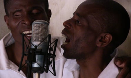 Members of the Zomba Prison band recording a song inside the high-security complex.