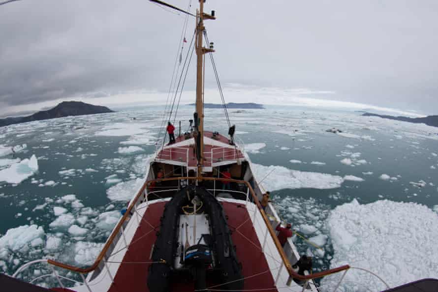 UC Irvine glaciologists aboard the MV Cape Race in August 2014 mapped for the first time remote Greenland fjords and ice melt that is raising sea levels around the globe.
