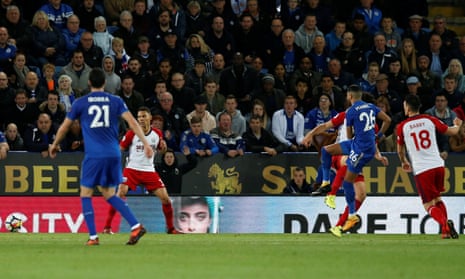 Leicester City’s Riyad Mahrez scores their equaliser.
