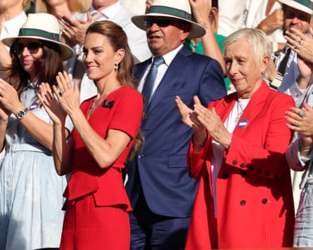 Martina Navratilova (right) watches from the royal box alongside the Princess of Wales