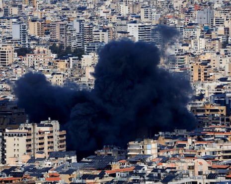 Smoke billows after an Israeli strike on Beirut's southern suburbs