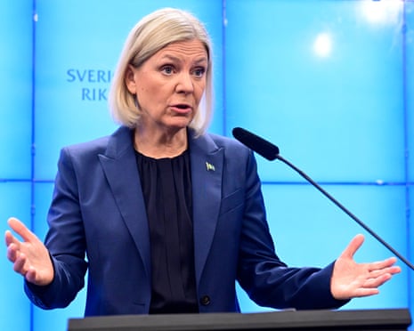 Swedish Social Democratic party leader Magdalena Andersson speaks during a press conference at the Riksdag, the Swedish parliament, in Stockholm, Sweden.