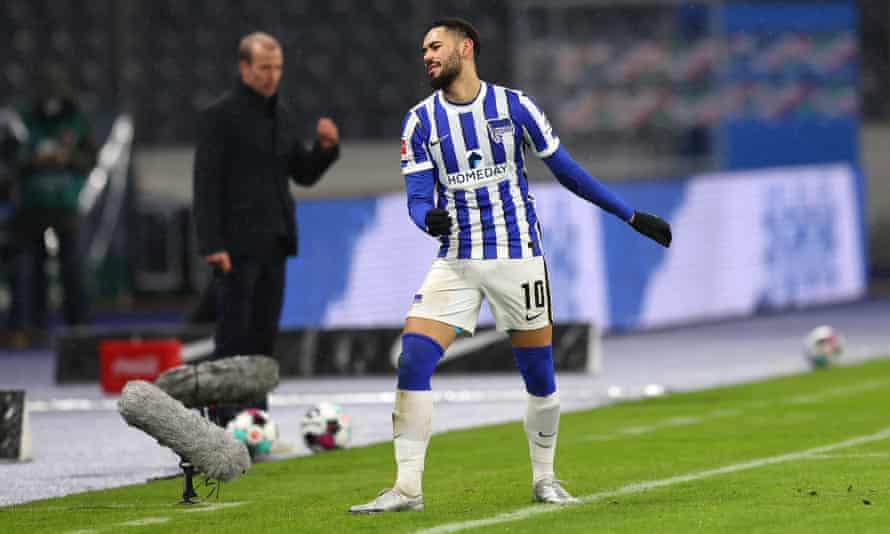 Matheus Cunha in action for Hertha Berlin.