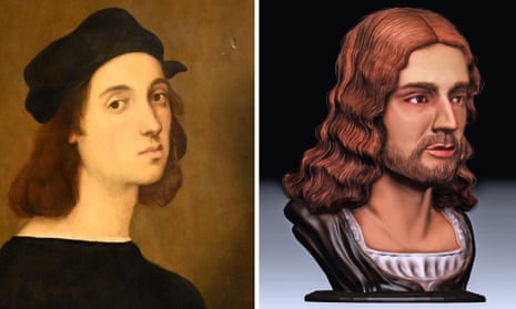 Composite image of a self-portrait by Raphael and a 3D facial reconstruction of Raphael made by Tor Vergata University in Rome.
