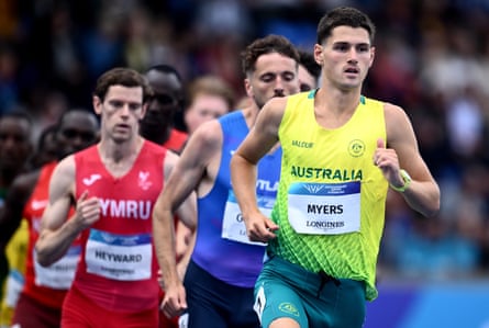 Cameron Myers of Australia (right) competes in the mile, round one heats at the Glasgow 2026 Commonwealth Games