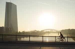 The skyscraper headquarters of the European Central Bank beside the River Main in Frankfurt, Germany.