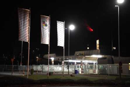 flagpoles outside the headquarters of German domestic intelligence in Cologne