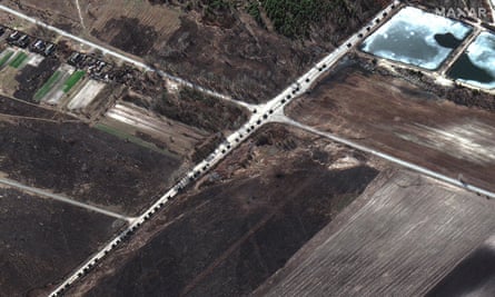 A Russian military convoy north of Ivankiv on 28 February.