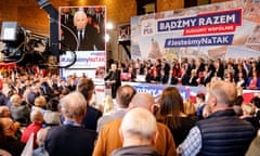 The president of Poland’s Law and Justice party, Jarosław Kaczyński, at a campaign rally in Kraków