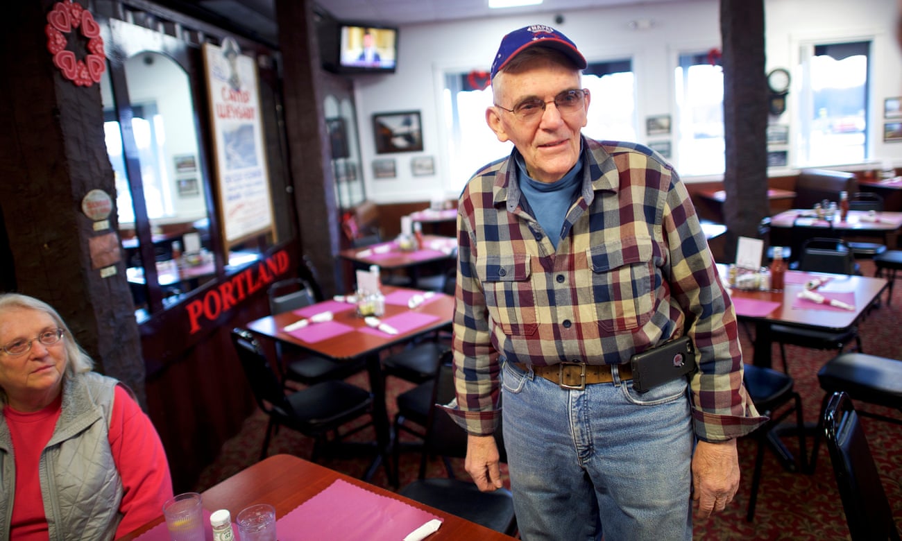 Larry Hallett in his Trolley Shops restaurant with his wife, Joan, in East Bangor. On Trump’s appeal, Hallett said: ‘I think it was his ordinary man’s conversation. It wasn’t rehearsed. He said it like he felt it was. They all identified with the guy.’