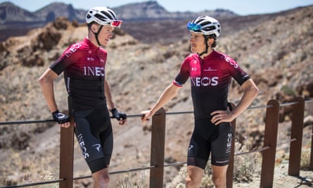 Chris Froome left and Geraint Thomas chat at Team Ineoss altitude training camp in Tenerife in May