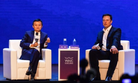 elon musk in conversation with jack ma, co-chair of the UN high-level panel on digital cooperation, shanghai, 2019